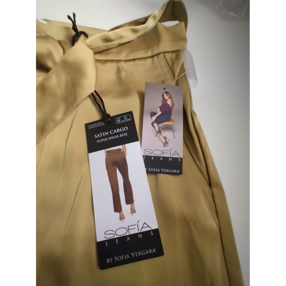 Sofia by sofia vergara Women's Silk Cargo Wide-Leg Pants in Tan New Size 12 - Picture 2 of 8